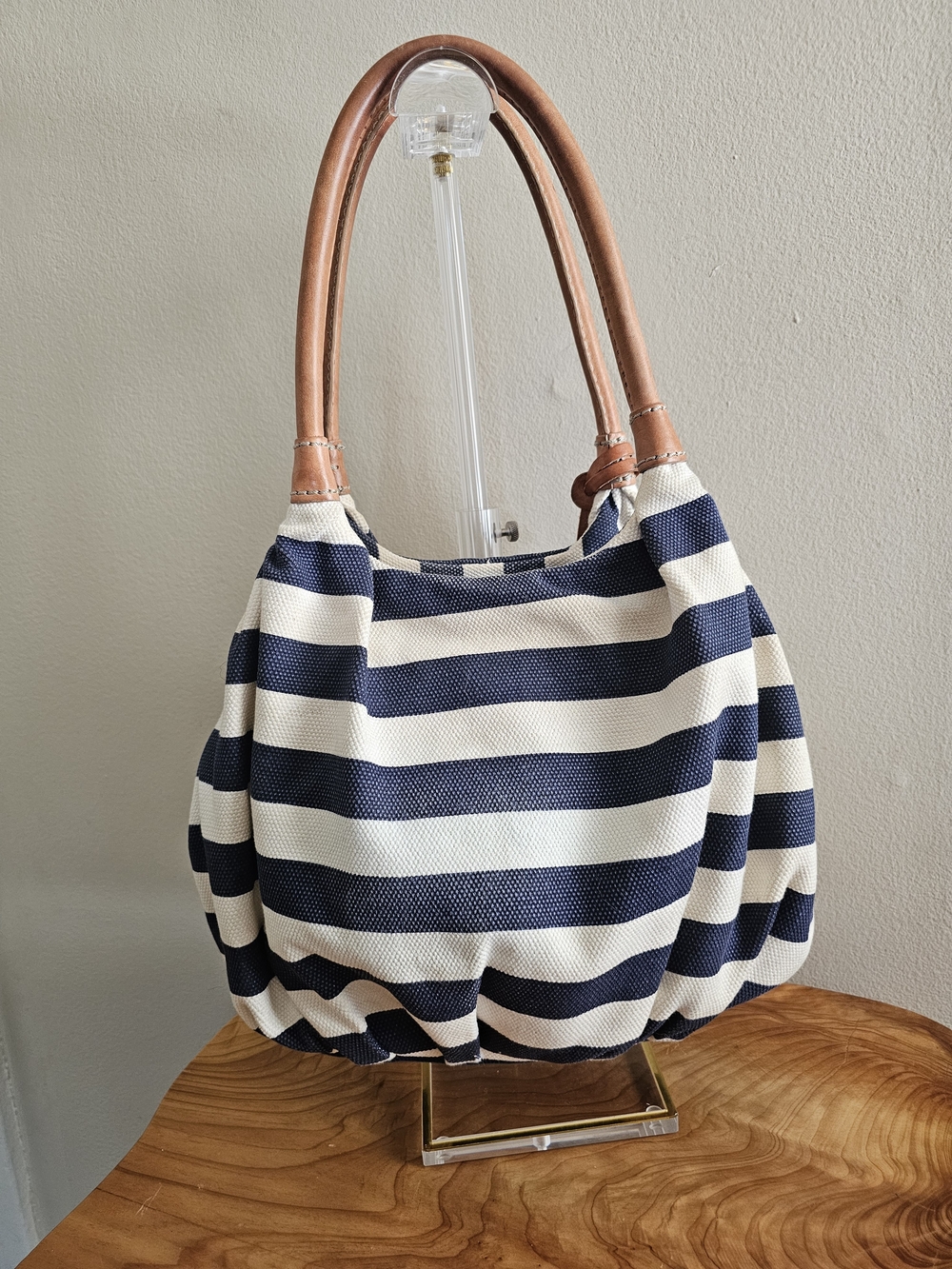 Brighton Navy and Cream Striped Shoulder Bag with Tan Handles - Picture 4 of 7